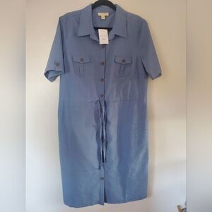 Appleseed's Perri Winkle Blue button up camp dress size 14
